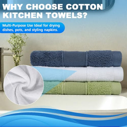 100% Cotton Wash Cloth, 13x13 Inch, 3 Pack, 3 Colors - color: C-green, White and Blue