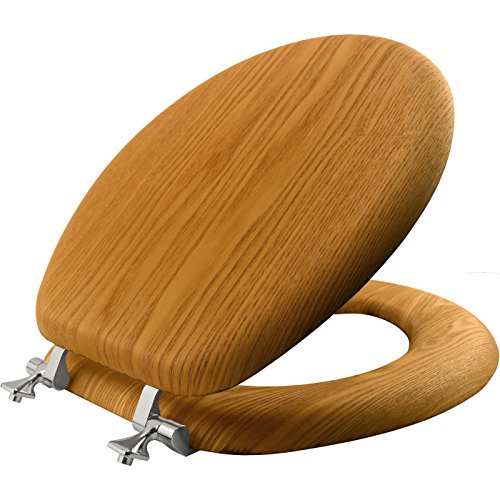 Mayfair Natural Oak Veneer Toilet Seat with Chrome Hinges, Round, Wood - size: Round