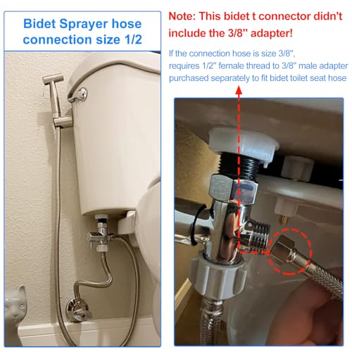 Bidet T Adapter with Shut-off Valve: 3 Way Brass T-valve for Bidet 7/8”X 7/8”X 1/2” - Tee Connector Leakproof Adjust Water Pressure Toilet Attachment Bathroom Installation