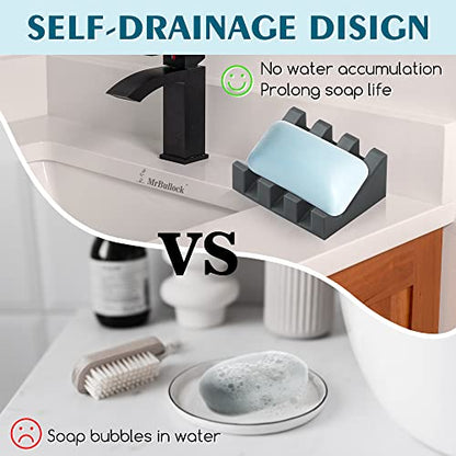 Self Draining Silicone Soap Dish Holder Waterfall Tray, 2 Pack Grey | Waterfall design drains fast to keep soap dry, non-slip silicone base anti slide, soap saver for bathroom & kitchen - color: Grey, size: 2
