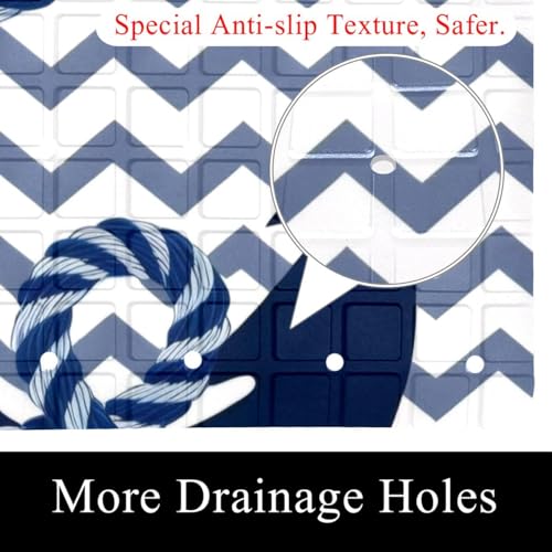 Bathtub Mat Non Slip 26.8x15.1 Inch, Anchor Zigzag Shower Mat with Suction Cups and Drain Holes, Machine Washable Shower Mats for Inside Shower - color: Multi 5
