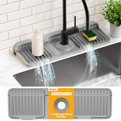 14.6 inch Faucet Mat for Kitchen Sink Splash Guard[7° Slope Fast Self-draining][Snap Lock Fit]Kitchen Sink Faucet Mat Splash Guard Kitchen Sink Area Water Splash Guard Behind Faucet Draining Mat - color: Gray, size: 14.6" x 5.5"