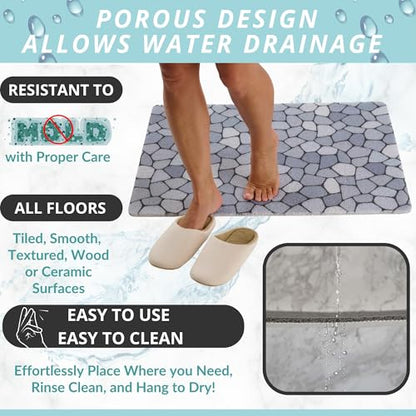 Enkosi Loofah Non-Slip Shower Mat - Shower Floors, Bathtub, Bathrooms, Wet Areas - Cushioned Bath Mat with Drain Holes - Quick Dry PVC, Secure Safety Pad Without Suction Cups (32x24 Pebble Blue) - color: Pebble Blue, size: 32" x 24" (Rectangular)