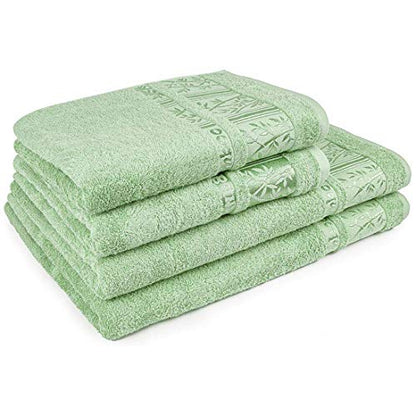 Miasoft Silver 100% Rayon Derived from Bamboo Towel Set - Soft and Washable Turkish Bath Towels for Hands, Face and Hair - Set of 4 in Gift Box - Deseret Green