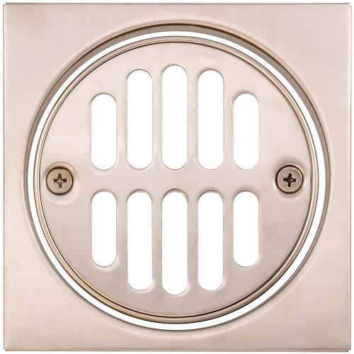 Westbrass R313-07 4-1/4" Brass Shower Tile Square with 3-1/2" OD Round Strainer Grid Drain Cover, Satin Nickel - color: Satin Nickel, size: 1-Pack