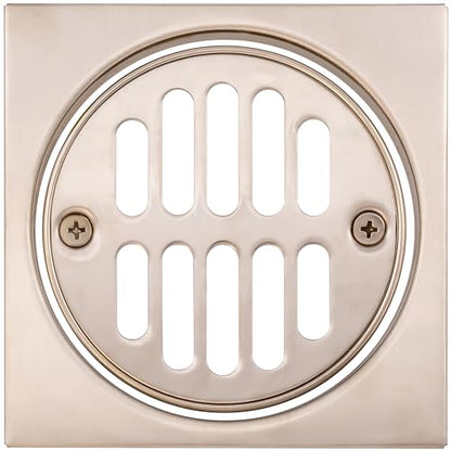 Westbrass R313-07 4-1/4" Brass Shower Tile Square with 3-1/2" OD Round Strainer Grid Drain Cover, Satin Nickel - color: Satin Nickel, size: 1-Pack