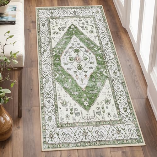 Lahome Boho Washable Hallway Runner Rug - 2x4 Rugs for Bedroom Non-Slip for Entrance Adelyn (Green, 2'x4') - color: Green, size: 2' x 4' (Rectangular)