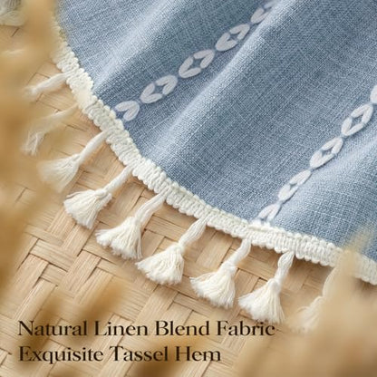 Blue Ringless Boho Striped Tassel Shower Curtain with Snap Liner 72x75 | Heavy Duty Linen Blend, 3 in 1 Shower Curtain Set, Farmhouse Style, Waterproof & Washable, Mesh Top Window, Easy to Install - color: Blue, size: 72"W x 75"L (Pack of 1)