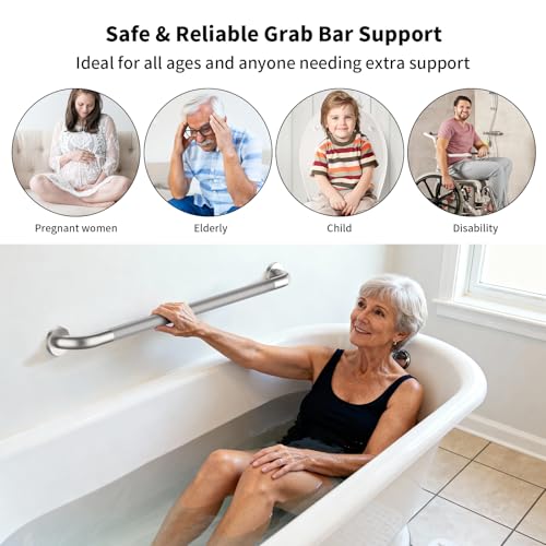 36 Inch Brushed Nickel Shower Grab Bar with Anti-Slip Knurled Grip | YuanDe Stainless Steel Bathroom Grab Bars,Shower Handrail Support, Handicap Elderly Balance Assist Handles-2Packs - color: Brushed Nickel, size: 36inch-2Pack