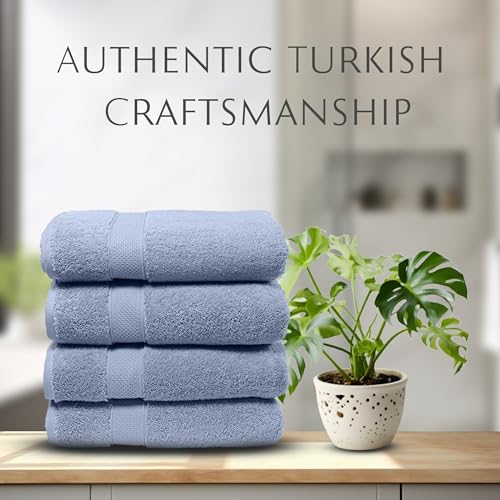 MAURA Light Blue Extra Large Turkish Cotton Luxury Bath Towels Set of 4. Ultra-Soft, Thick & Plush Towels for Bathroom - Serenity Blue - color: Serenity Blue, size: Bath Towel (4-Pack)