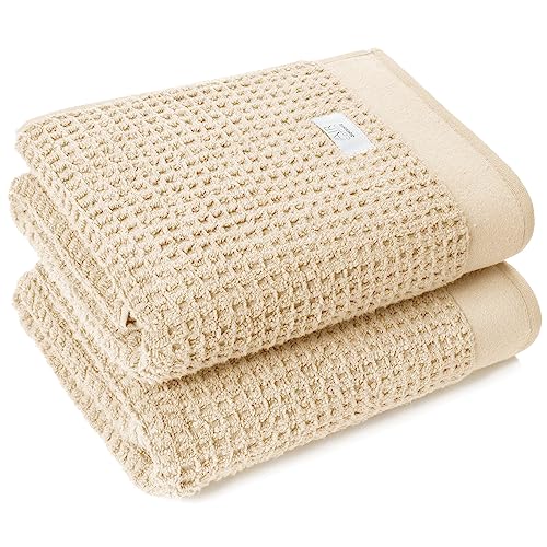 Softerry Waffle Bath Towel Set - 100% Soft Cotton - Plush and Extra Absorbent - Luxury Hotel & Spa Quality - Fade Resistant - Eco-Friendly (Natural, Set of 2 Bath) - color: Natural, size: Set of 2 Bath