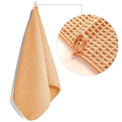POLYTE 430 GSM Poly Blend Microfiber Quick Dry Waffle Hand Towel, 16x30 in | 4 Pack, Oversize, Lint Free, Quick Dry, Hanging Loop - color: Orange