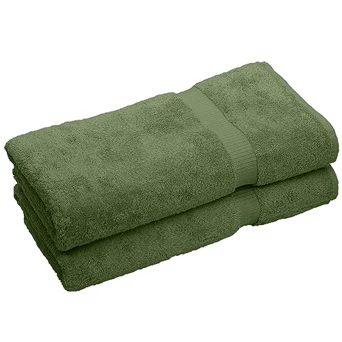 Bare Cotton Luxury Hotel & Spa Towel 100% Genuine Turkish Bath Sheets Dobby Border (Bath Sheets - Set of 2, Moss) - color: Moss, style: Bath Sheets - Set of 2