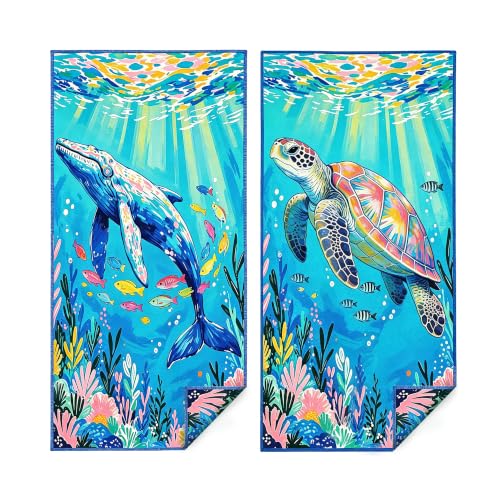 Beach Towels Oversized Microfiber Ocean Themed Quick Dry | microfiber, 35x70 inch, set of 2, quick dry, tropical fish design, for pool and beach, sand free, soft and lightweight - color: Whale