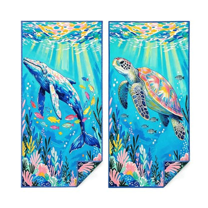Beach Towels Oversized Microfiber Ocean Themed Quick Dry | microfiber, 35x70 inch, set of 2, quick dry, tropical fish design, for pool and beach, sand free, soft and lightweight - color: Whale