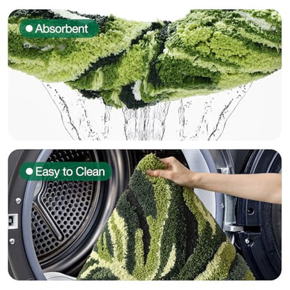 LUMI Cute Bathroom Rug Green Leaf, Absorbent Non Slip Bath Mat, 24"x32" | Dark Monstera Plant, Soft Plush Microfiber, Quick Dry, Washable for Shower Floor, Sink Bathtub, Bedroom, Kids Room - color: Dark Monstera