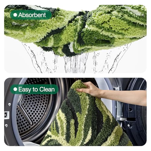 LUMI Cute Bathroom Rug Green Leaf, Absorbent Non Slip Bath Mat, 32"x48" | Dark Monstera Plant, Soft Plush Microfiber, Quick Dry, Washable for Shower Floor, Sink Bathtub, Bedroom, Kids Room - color: Dark Monstera-large