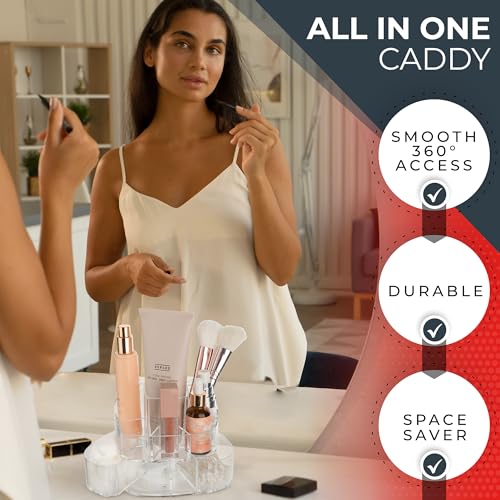 Masirs Small 360 Rotating Makeup Organizer, 5 Compartments, Square Clear | Small 360 Rotating Makeup Organizer, 5 Compartments, Acrylic Mini Lazy Susan, Vanity Bathroom Counter, Square Clear - color: Square Clear