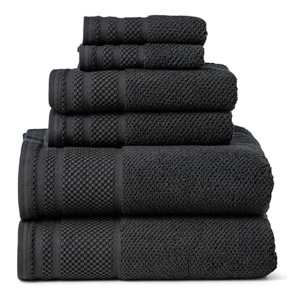 Texere 100% Organic Cotton Rice Weave Jacquard 700 GSM Luxury Bath Towel Sets - Spa Quality Bath Towels, Hand Towels, Washcloths (Rice Weave, Black, 6 Piece) - color: Black (Rice Weave)