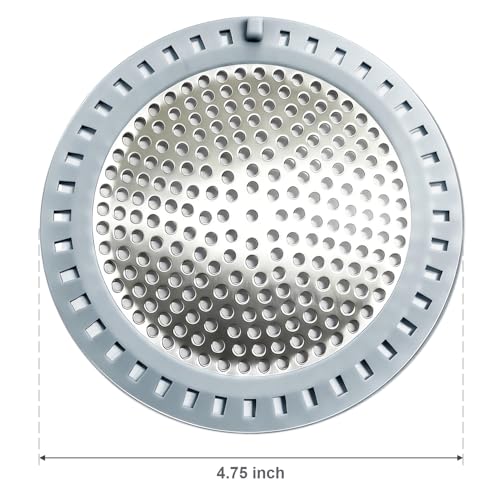 Seatery 2PCS Shower Drain Hair Catcher, Shower Drain Strainer, Stainless Steel with Silicone Edging, 4.75 Inch Diameter - color: Silver