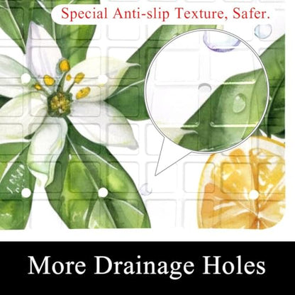 Bath Tub Mat Non Slip 15.1 x 26.8 Inch, Watercolor Seamless Pattern with Lemon and Leaves Eco Friendly Bathmat with Suction Cups Drain Holes Shower Tub Mats - color: Multi 06