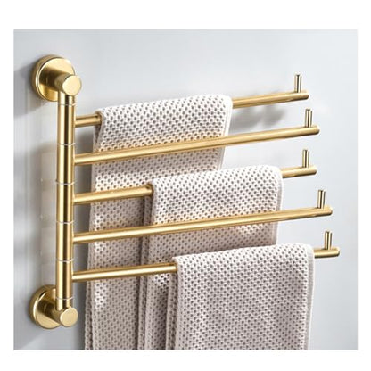 ZHOUXIAO Swing Out Towel Bar Holder Gold Finish/Golden Swivel Towel Rack for Bathroom or Kitchen, Metal Towel Bar Folding Arm Swivel Hanger Bathroom Storage Wall Mounted A-5Bars
