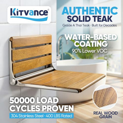 [Upgraded Version] 20" Folding Teak Shower Seat Wall Mounted- Shower Bench for Inside Shower, ADA Compliant Teak Shower Seat Wall Mounted Bench Bathroom Stool, Folding Bathtub Shower Seat for Elderly - size: 20*17*10.9 Inch Teak