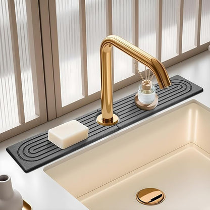 Diatomite Sink Splash Guard – Super Absorbent Kitchen & Bath Mat, Quick-Dry Non-Slip Drying Tray, Fits Most Faucets, Pet Bowl Mat, Vase Holder (Premium Gray, 23.6'' x 4'') - color: Gray-C