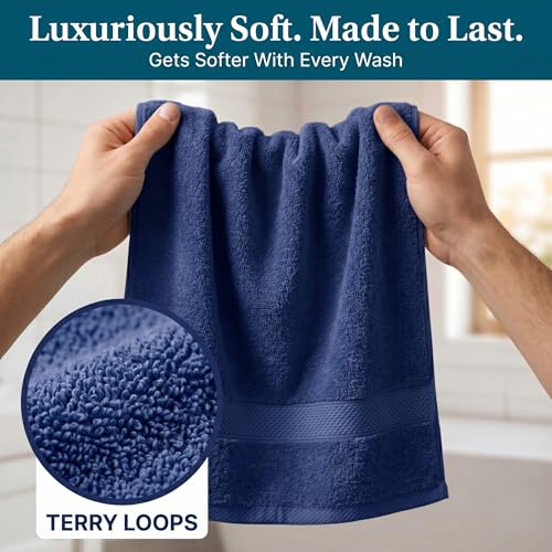 Sofea Hand Towels 6 Pack (16 x 28 Inches) 100% Cotton Bathroom Towels, Soft Absorbent Quick Dry Hand Towels for Bathroom Kitchen - color: Navy Blue