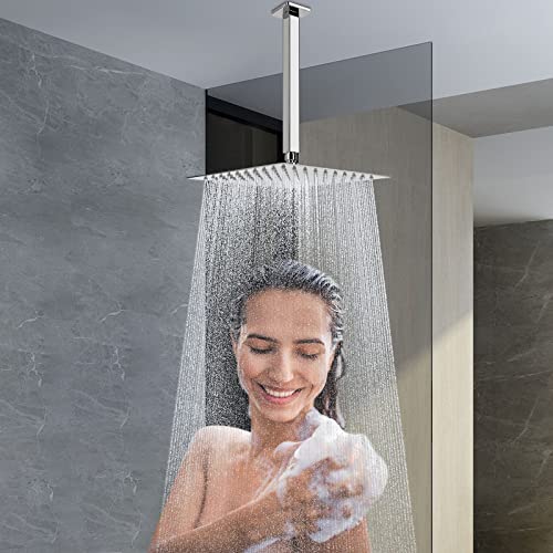 NearMoon Rain Shower Head With Shower Arm, Ceiling Mount Square Shower, Stainless Steel Ceiling Rainfall Showerhead- Waterfall Full Body Coverage (8 Inch, Chrome Finish) - color: Chrome Finish, size: 8 Inch