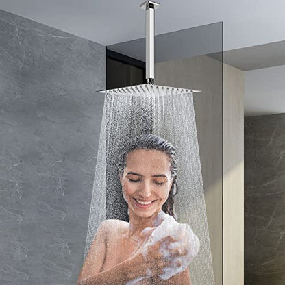 NearMoon Rain Shower Head With Shower Arm, Ceiling Mount Square Shower, Stainless Steel Ceiling Rainfall Showerhead- Waterfall Full Body Coverage (8 Inch, Chrome Finish) - color: Chrome Finish, size: 8 Inch