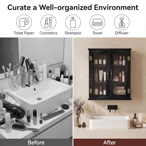 ChooChoo Bathroom Wall Cabinet, Medicine Cabinet with Acrylic Doors, Wall Mounted Over The Toilet Storage Cabinet with Adjustable Shelves for Bathroom, Kitchen, and Laundry Room, Black - color: Black