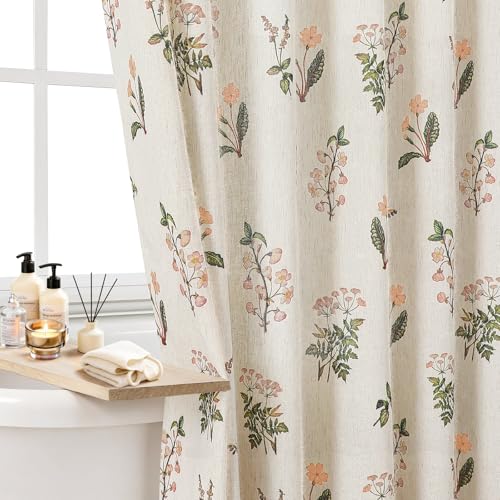 Colorful Star Farmhouse Beige Floral Linen Shower Curtain, 72" W x 72" L | Waterproof Shower Curtain Set with 12 Clear Hooks for Bathroom, Vintage Boho Farmhouse Linen Fabric Bathroom Curtains - color: Beige, size: 72"W x 72"L (Pack of 1)