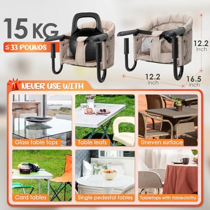 Hook On Chair with Removable Dining Tray,Portable Hook-On Chairs with Storage Bag, for Home and Travel(Khaki) - color: khaki with tray