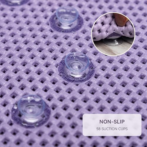 Bathtub Mat Non Slip, Soft Foam Bath Mat for Tub, Bathtub Mat with Drain Holes, Suction Cups Shower Mat (Purple, 36''X17'') - color: Purple