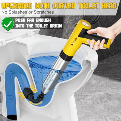 Electric Toilet Plunger, High Pressure Toilet Plungers | Electric Drain Unclogger Tool with Automatic Pressurized, NO Splash Back, 3 Heads & Storage Bag, For Bathroom Shower Floors