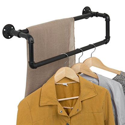 MyGift Wall Mounted Double Towel Bar, Rustic Industrial Bathroom Decor | Dual bars provide convenient towel storage while adding rustic industrial style to bathrooms with a sleek matte black finish