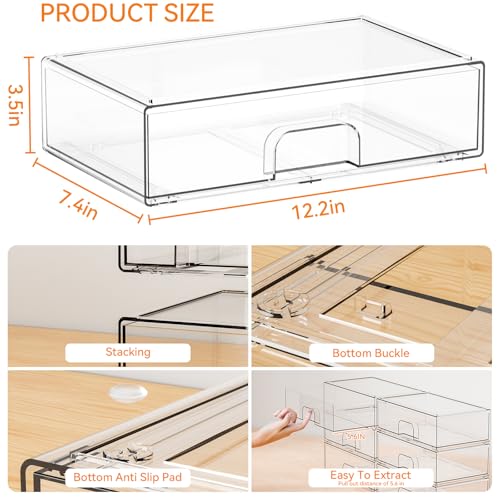 12.2''W Clear Stackable Storage Drawers,4 Pack Acrylic Drawers,Bathroom Organizer Bin and Plastic Makeup Organizer,Clear Stacking Brightroom Storage Boxes for Vanity,Cabinet,Pantry Organization - style: 4 PACK 12.2'' Width