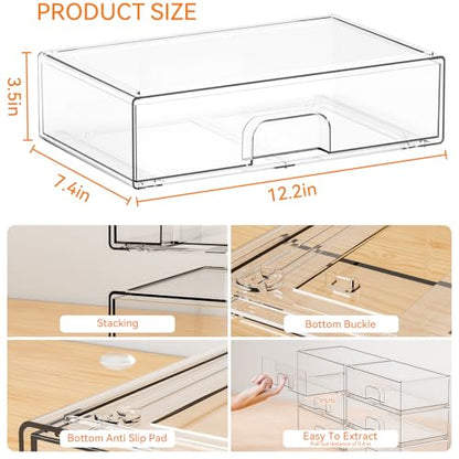 2 Pack Acrylic Drawer Organizer,12.2''W Clear Stackable Storage Drawers,Acrylic Boxes for Storage Makeup Palettes,Cosmetics,Pull Out Bathroom Storage Bins for Hair Products,Medicine Cabinet Organizer - style: 2 PACK 12.2'' Width