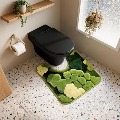 Hifuwan Cute Green Moss Toilet Rugs U Shaped Non Slip Bath Mats, 20x20 Inch | Soft Absorbent Plant Bathroom Rugs, Fluffy Machine Washable, Contour Bath Rugs for Toilet Base Bathroom Shower Floor - size: 1'8" x 1'8" (U-Shape)