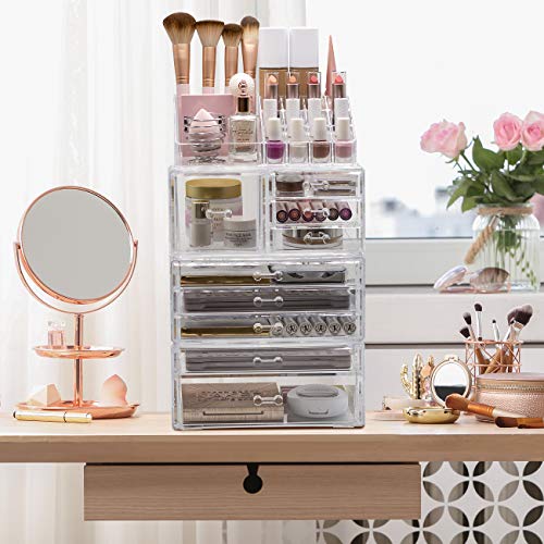 Sorbus Large Clear Makeup Organizer - Detachable 4-Piece Jewelry & Make Up Organizers and Storage Set - Spacious Cosmetic Display Tower - Makeup Organizer for Vanity, Bathroom, Dresser & Countertop - style: 4-Piece