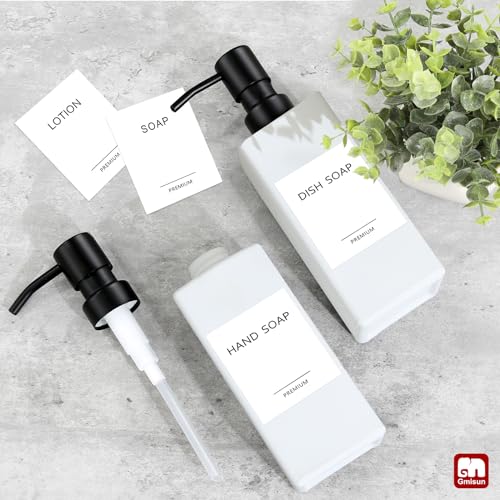 GMISUN White Soap Dispenser, Bathroom Hand Soap Dispenser, Glass Dispenser with Stainless Steel Pump, Kitchen Hand and Dish Soap Dispensers, 12 fl oz/350ml Liquid Refillable Soap and Lotion Bottle - color: White Bottle + Black Pump