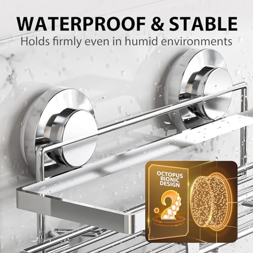 Shower Caddy Suction Cup 2 Pack, Shower Shelf for Inside, Silver | Heavy Duty Bathroom Organizers, No Drill Shower Storage, Rustproof Metal Shower Basket, Shampoo Holder, Wall Shower Caddies - color: 2 X Silver