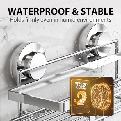 Shower Caddy Suction Cup 2 Pack, Shower Shelf for Inside, Silver | Heavy Duty Bathroom Organizers, No Drill Shower Storage, Rustproof Metal Shower Basket, Shampoo Holder, Wall Shower Caddies - color: 2 X Silver