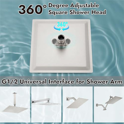 Midanya Square Rain Shower Head,High Pressure,Brushed Nickel 8 Inch | 360°Swivel,Ceiling or Wall Mount,Waterfall Full Body Coverage,Bathroom Remodel,Stainless Steel Large Rainfall Shower Head - color: Nickel, size: 8 Inch