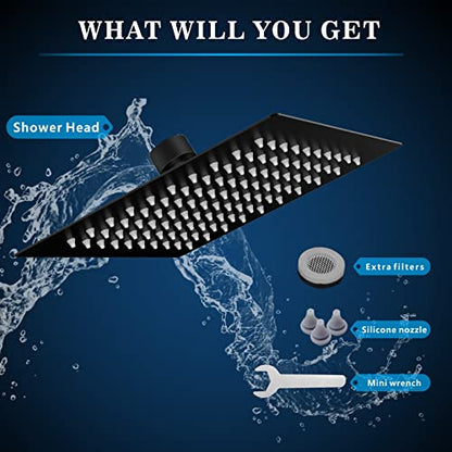 Voolan Rain Shower head, High Pressure Shower Head Made of 304 Stainless Steel, Relaxed Shower Experience Even at Low Water Flow and Pressure (8" Black) - color: Matte Black, size: 8 Inch