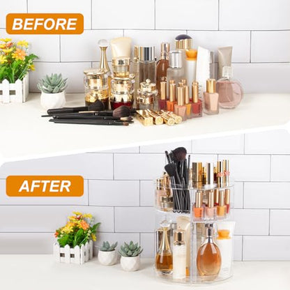 AMEITECH Rotating Makeup Organizer, 360 Spinning Skincare Organizers, 8 Adjustable Layer Cosmetic Storage Case with Brush Holder Perfume Tray for Vanity Bathroom Countertop - Large - style: 8 Layers with brush holder