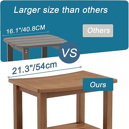 Heavy Duty HDPS Shower Bench Seat Waterproof Shower Stool with Storage | Bath Chair Seat with Adjustable Feet, Anti-Rotting, No-Slip, Space-Save, No Maintenance, 700LBS Load Capacity, Brown - color: Brown, size: L (21.3*14*17.3'')