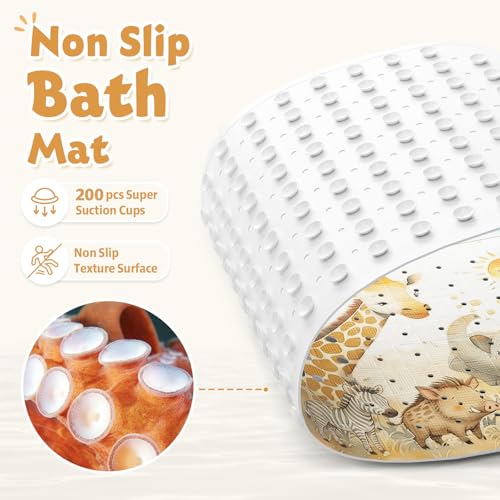 Baby Bath Mat for Tub Non Slip Kids, BPA Free Extra Long Bathtub Mat 40x16 with Drain Holes and 200 Suction Cups, Non Toxic Machine Washable Toddler Bath Mat, Eco-Friendly Certified - color: Y-grassland