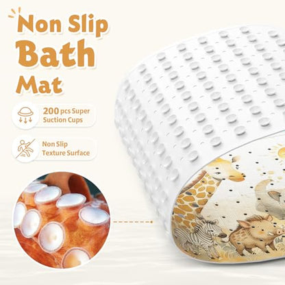Baby Bath Mat for Tub Non Slip Kids, BPA Free Extra Long Bathtub Mat 40x16 with Drain Holes and 200 Suction Cups, Non Toxic Machine Washable Toddler Bath Mat, Eco-Friendly Certified - color: Y-grassland